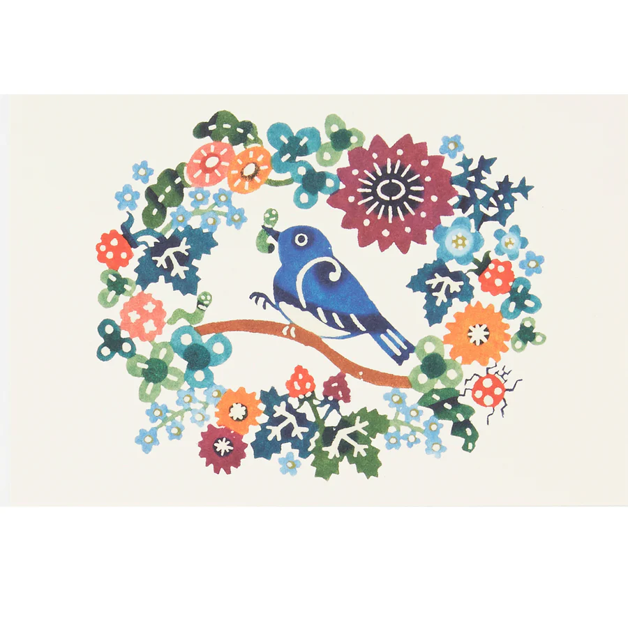 Postcard < Flycatcher and caterpillar >
