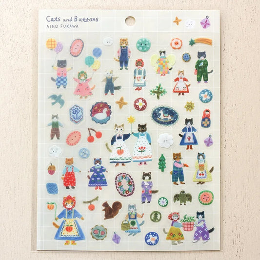 Aiko Fukawa Cats and Buttons Stickers