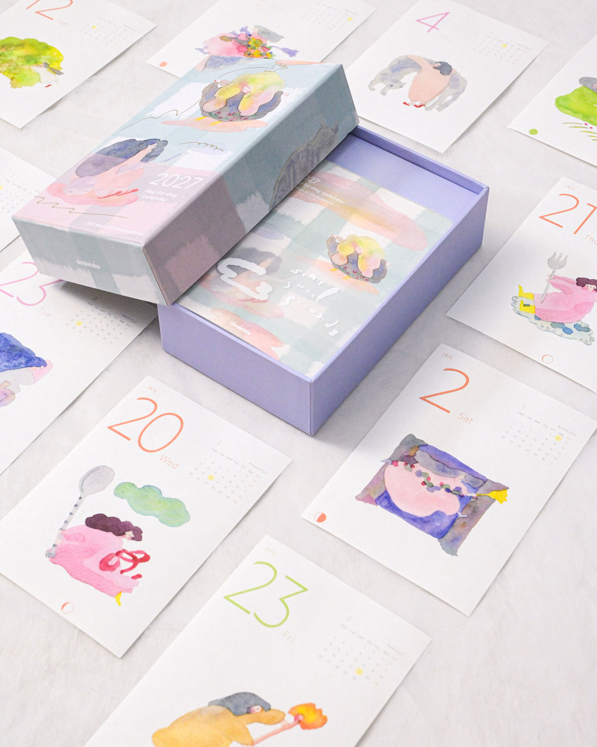2027 365 Day-to-day Desk Calendar with Illustrations and Moon Phase