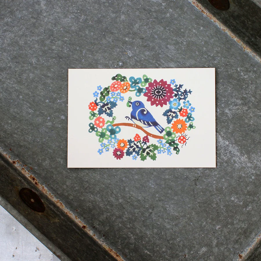 Postcard < Flycatcher and caterpillar >