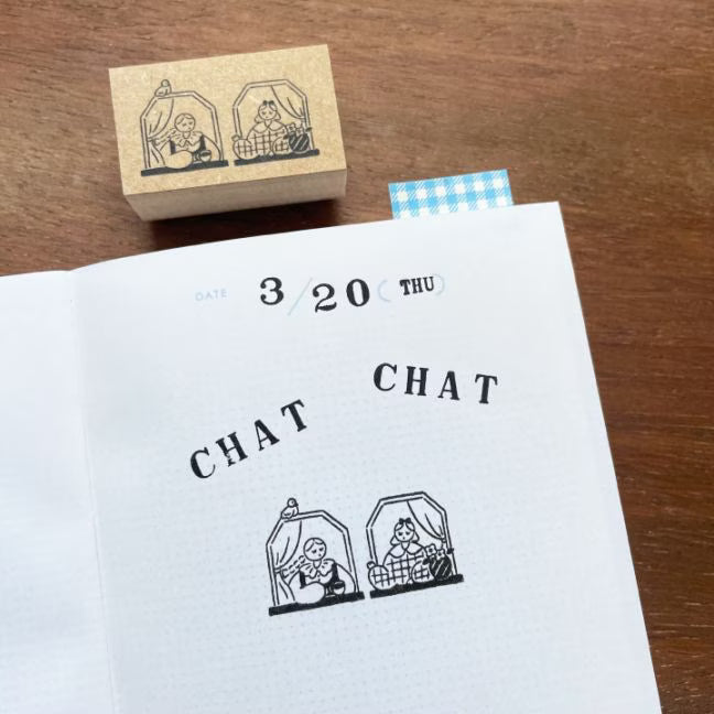 Stamp Marché Wooden Rubber Stamp - Chatting by the window