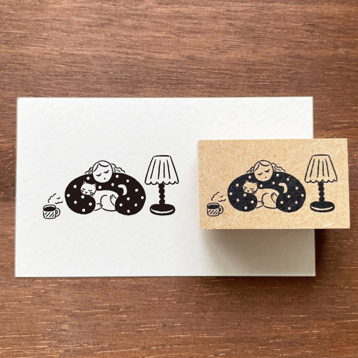 Stamp Marché Wooden Rubber Stamp - Coffee And Cat
