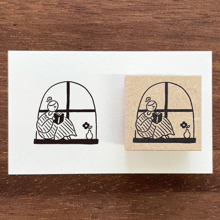 Stamp Marché Wooden Rubber Stamp - Reading By The Window