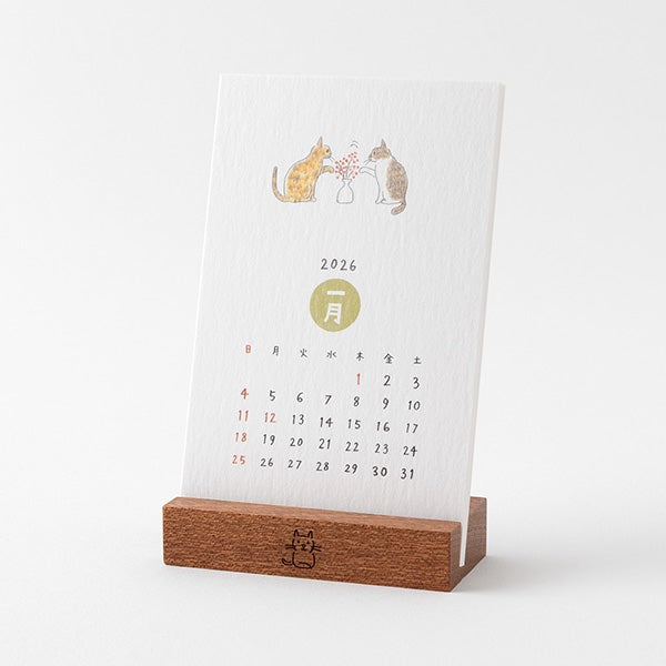 MIDORI Standing Calendar 2026 - Cat pattern