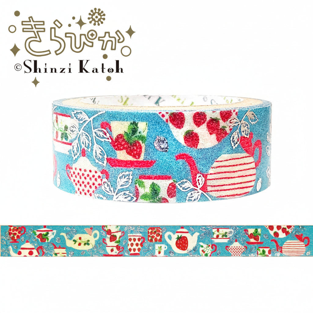Decorative tape with tea-themed design on a white background, featuring the brand 'Shinzi Katoh'.