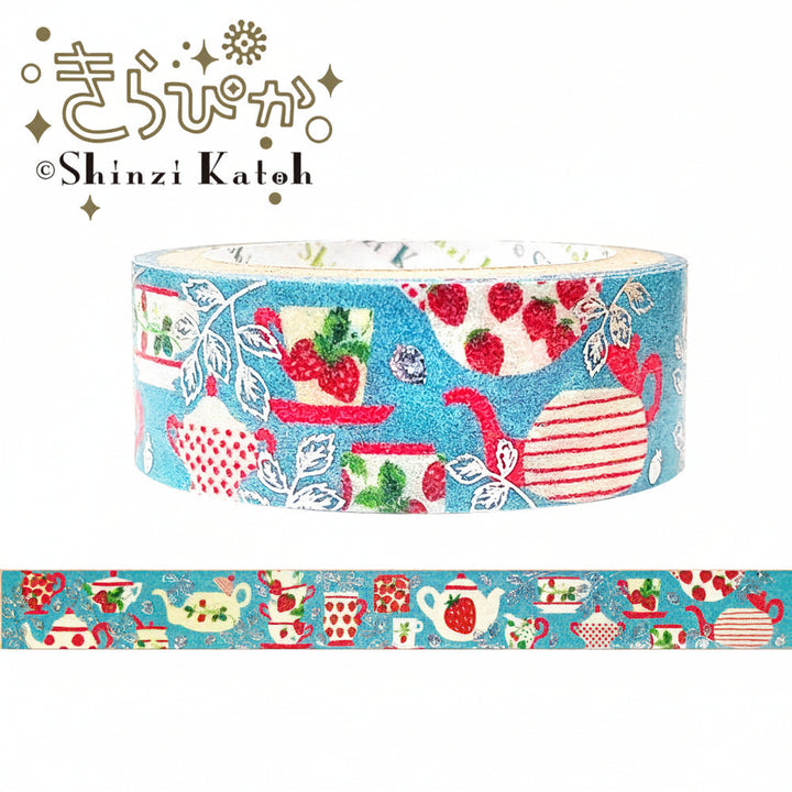Decorative tape with tea-themed design on a white background, featuring the brand 'Shinzi Katoh'.
