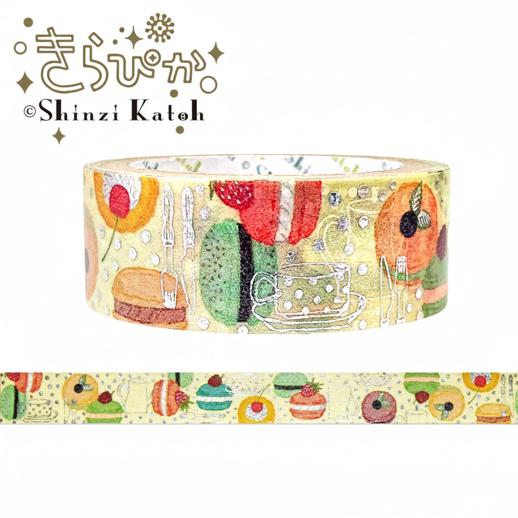 Decorative tape with food-themed design on a white background, featuring the brand 'Shinzi Katoh'.
